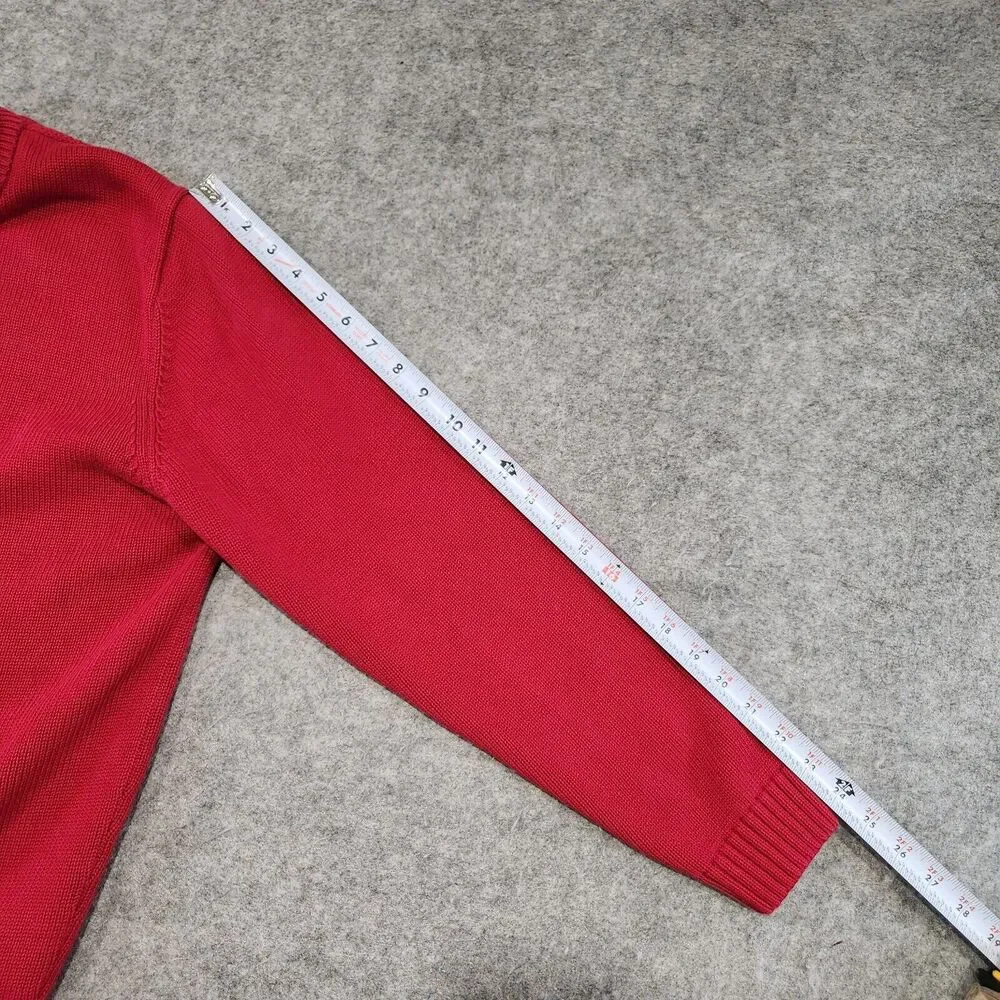 LL Bean Mens L Large 100% Cotton‎ Knit Red Pullover 1/4 Zip Heavyweight Sweater